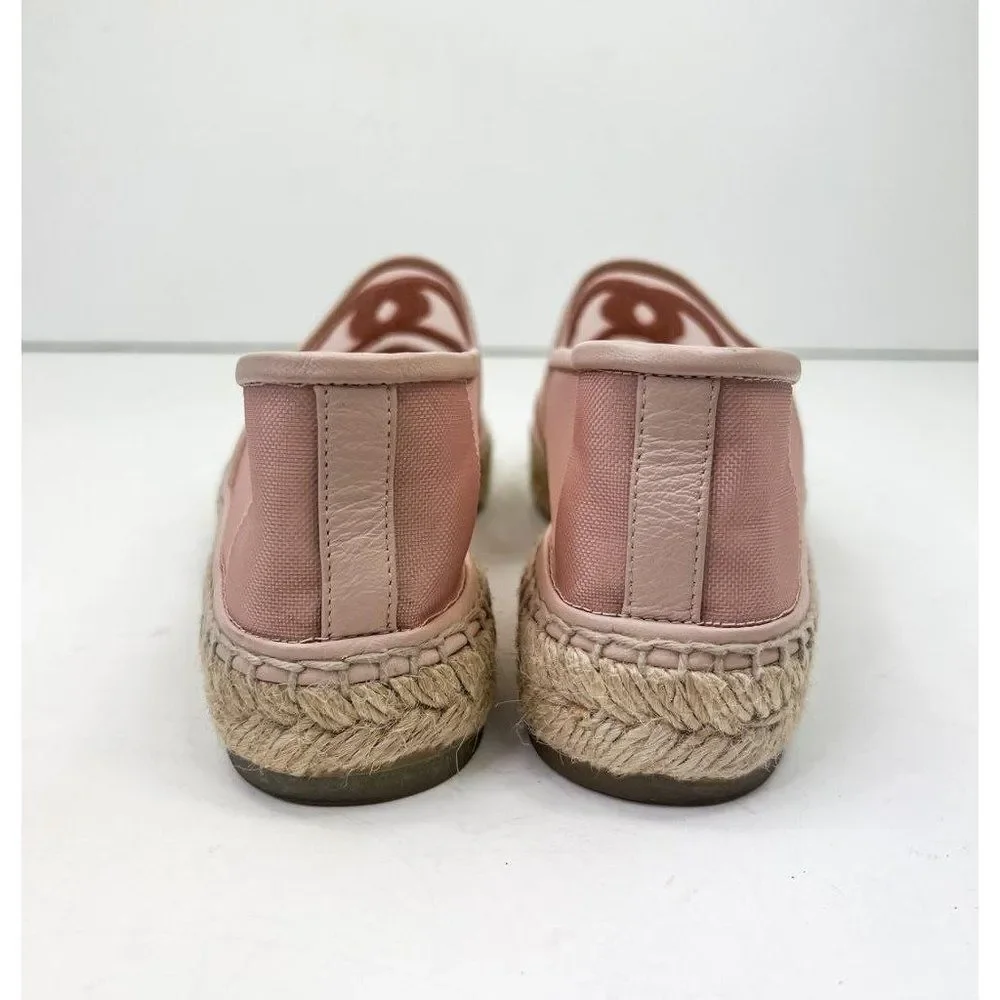 CHANEL Grosgrain Light Pink Mesh CC Logo Pink Cap Toe Flat Espadrilles Size EU37 - Picture 9 of 13